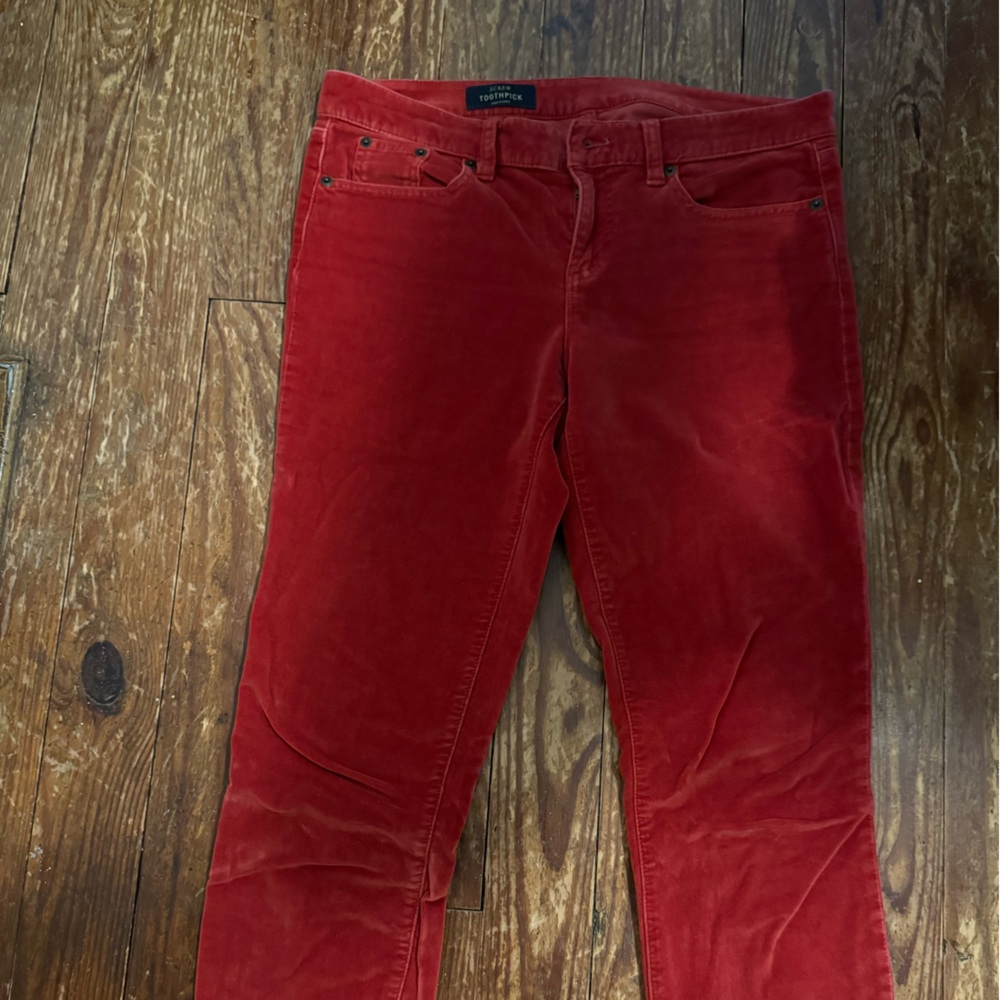 Rich brick red toothpick velvet pants